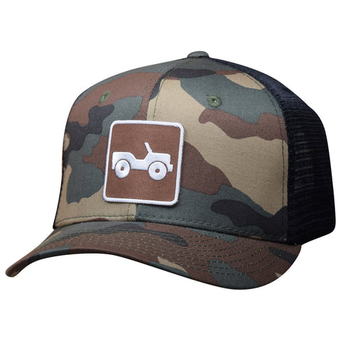 Off-Roading Snapback Hat - Camo & Black Trucker Cap, Trail Sign Patch