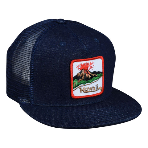 Hawaii Volcano Trucker Hat by LET'S BE IRIE - Blue Denim Snapback - Let's Be Irie™