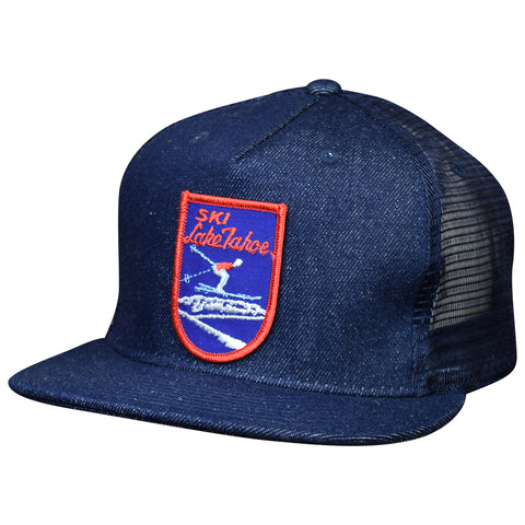 Lake Tahoe Hat by LET'S BE IRIE - California, Vintage Ski Patch, Blue Denim Trucker