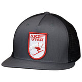 Ski Utah Trucker Hat - Authentic Vintage Patch, Gray/Black UT Snapback Cap