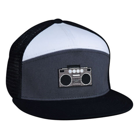 Boombox Trucker Hat - Black, Grey, and White Snapback - Let's Be Irie™