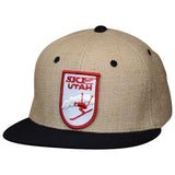 Ski Utah Hat - Authentic Vintage Patch, Natural Fiber Jute Snapback Cap