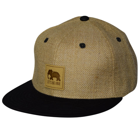 Jute Elephant Snapback Hat - Black Bill and Natural Fibers Jute Cap by LET'S BE IRIE